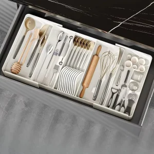 Boîte de rangement rétractable à tiroir, 1 pièce, plateau de rangement de séparation de grande capacité de cuisine, vaisselle de maison, couteau cuillère boîte d'organisation