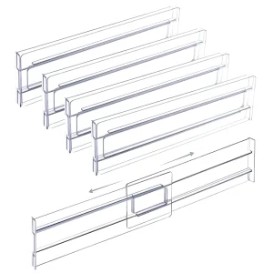 Séparateurs de tiroirs transparents, 4 pièces, séparateurs de tiroirs extensibles réglables pour vêtements, ustensiles, cosmétiques, rangement de bureau