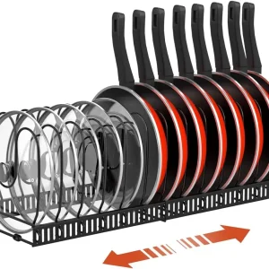 Support organisateur de casseroles et de casseroles pour armoire, support organisateur de couvercle de casserole extensible avec 10 séparateurs réglables