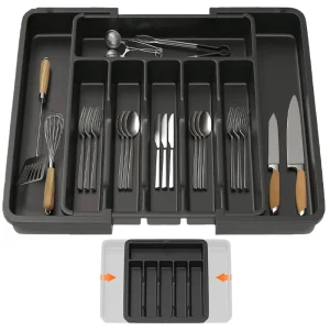 Organisateur de Tiroir Extensible 6-8 Cases pour Cuisine|Plateau Couverts Fourchettes Cuillères|Boîte de Rangement Adaptable|Économiseur d'Espace