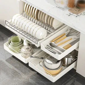 Nouveau support de rangement de cuisine avec Rails coulissants, Type tiroir de cuisine, organisateur, plateau, égouttoir à vaisselle, armoires de rangement, organisateur